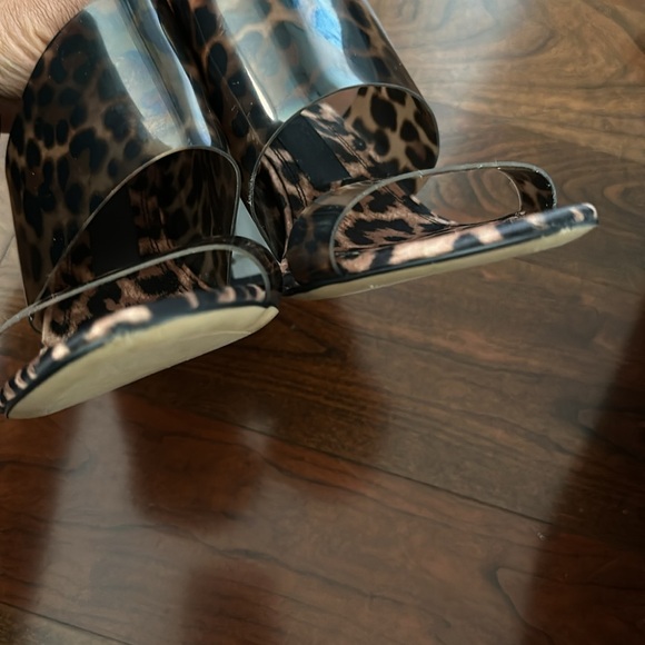 ZARA: ANIMAL PRINT VINYL HIGH HEELED MULES; LEOPARD; SIZE 7.5/EU 38 - Picture 10 of 11